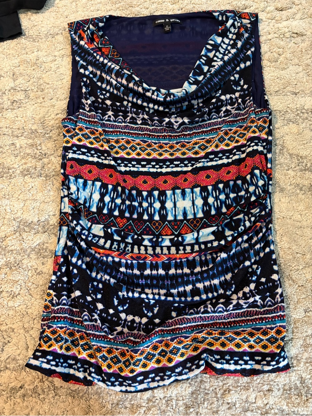 OFFERS OPEN! Cable & Gauge Sleeveless draped Cowl Neck Top Aztec print medium
